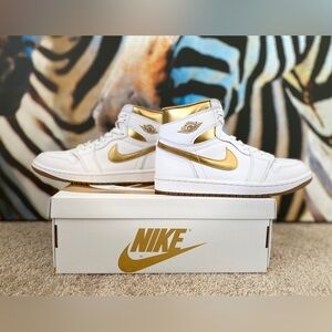 Jordan Women's High-Top Sneakers in White and Gold